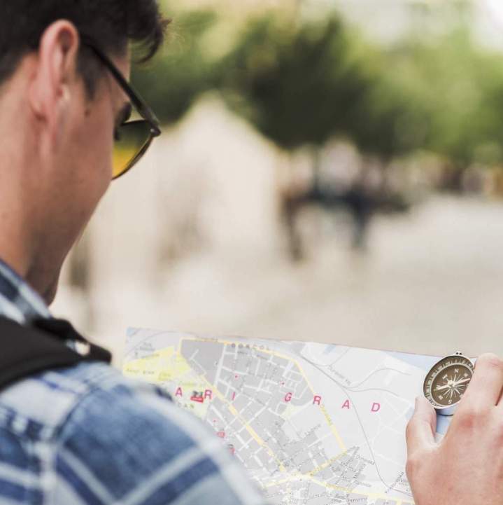 young man traveling around world